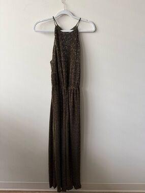 LUSH Olive Green Metallic Gold Sleeveless Wide Leg Jumpsuit